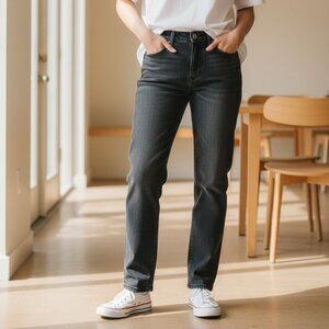 AGOLDE Criss Cross High Rise Straight Jeans in Shambles Black Distressed 31